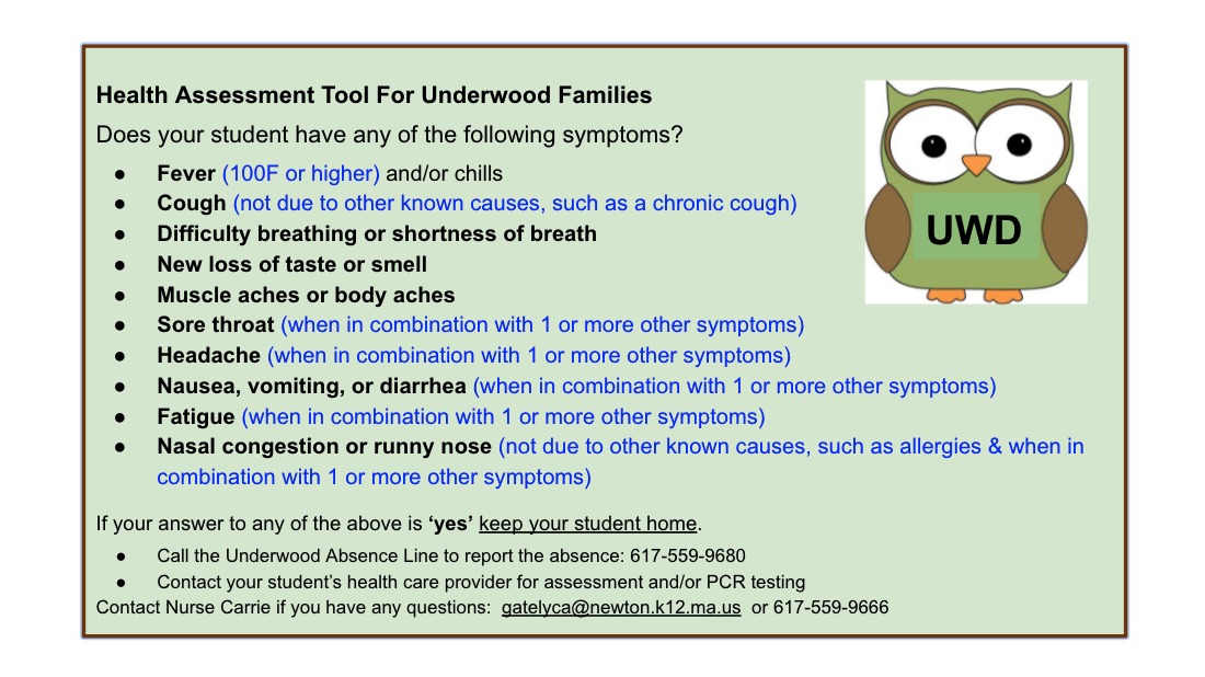 Health Assessment Tool for Underwood Families ’21-22